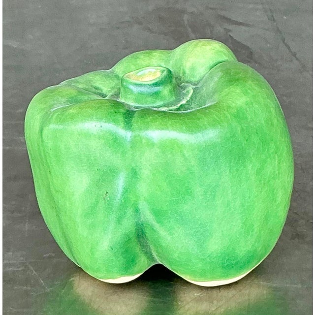 Farmhouse Vintage Boho Glazed Ceramic Bell Pepper For Sale - Image 3 of 9