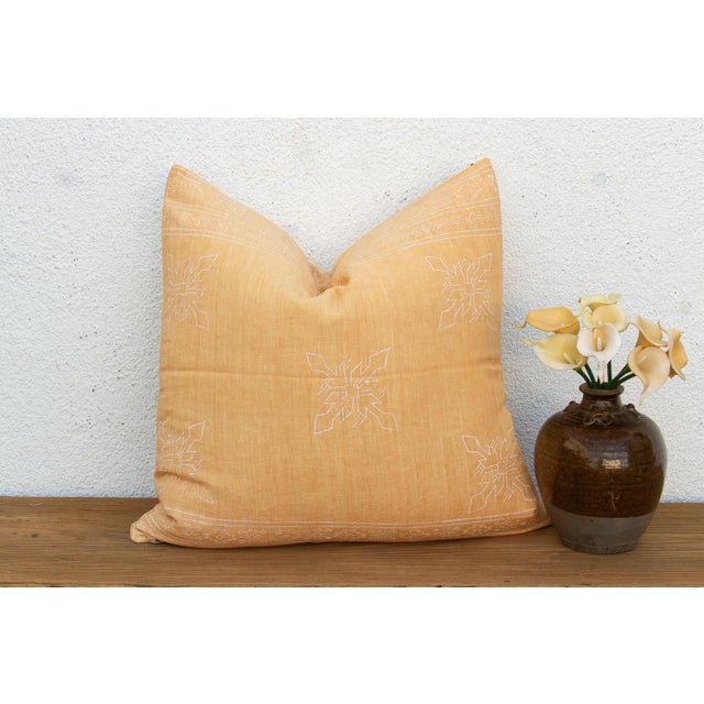 Textile Large 24" Sunburst Yellow Jaipur Blockprint Linen Pillow Cover For Sale - Image 7 of 7