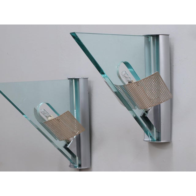Metal Postmodern Icaro Wall Sconces in Glass and Aluminum by Carlo Forcolini for Artemide, 1980s, Set of 2 For Sale - Image 7 of 12