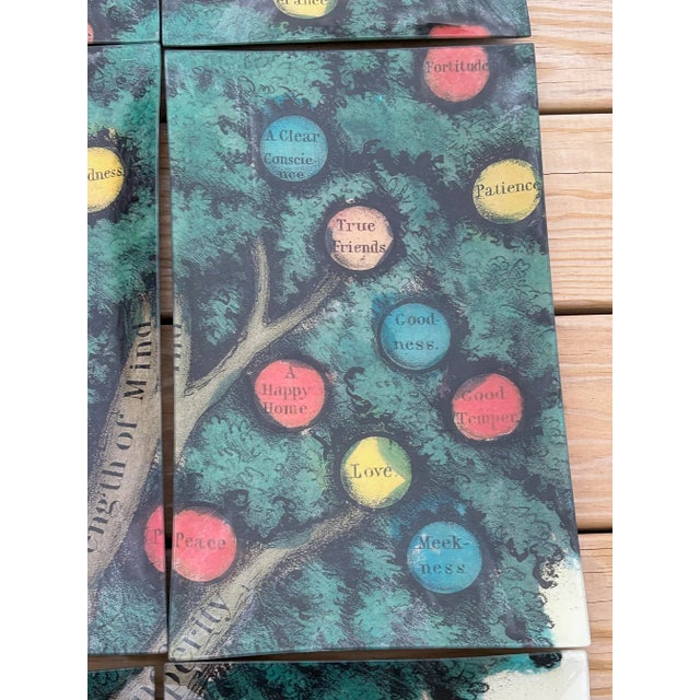 Glass 1980s John Derian "Tree of Temperance" Decoupage 9 Piece Glass Tray Set For Sale - Image 7 of 12