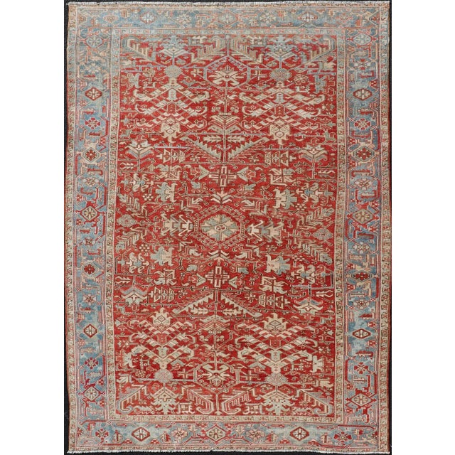 Early 20th Century Antique Persian All-Over Heriz Rug With All-Over Geometric Design 7'6" X 11'0" For Sale - Image 13 of 13