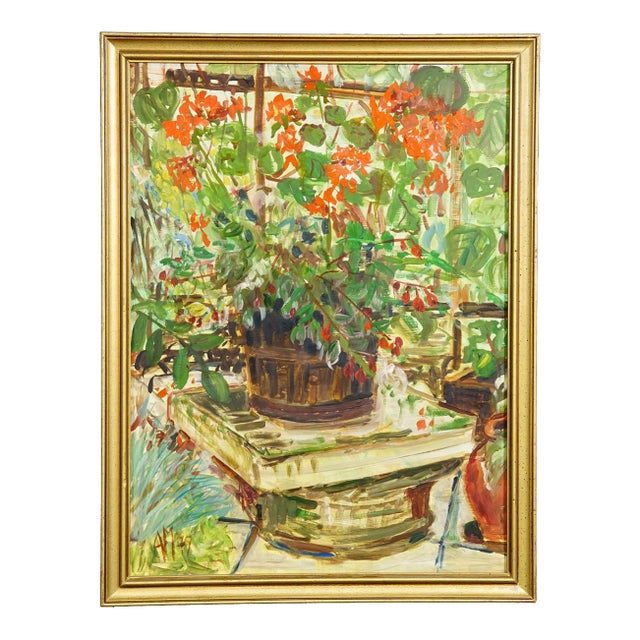 Alexander Michael Oil Painting – Still Life Geraniums, 1977 For Sale