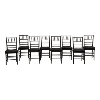 Set of Eight Black Ballroom Chairs With Handprinted Gold Accents For Sale