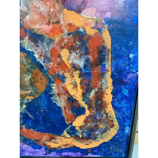 1990s Two Nude Lovers Kissing Abstract Painting, Framed | Chairish