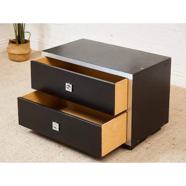 Black and Chrome 1970's Two Drawer Nightstand For Sale - Image 4 of 12