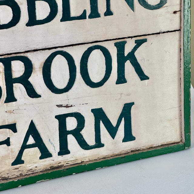 1930s Joyful Double Sided Wooden Trade Sign Advertising "Bubbling Brook Farm" in Green Paint For Sale In New York - Image 6 of 10
