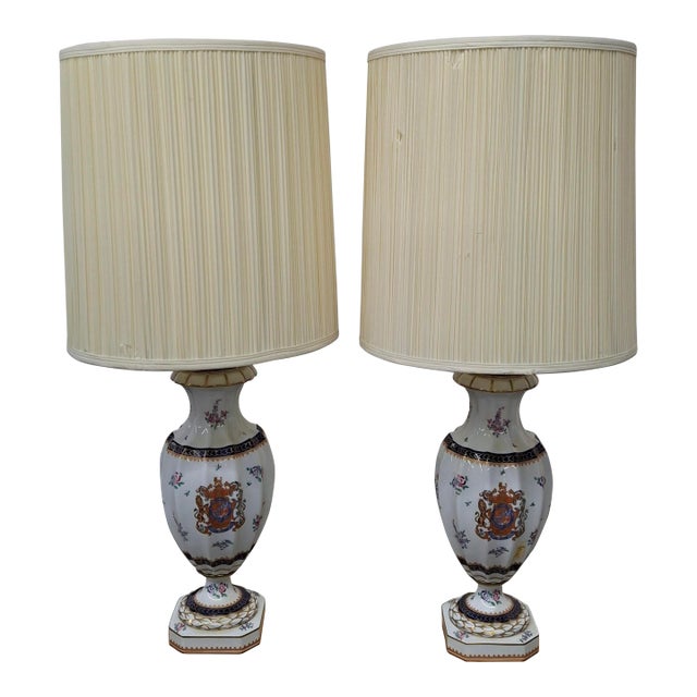 1970s Procelaine De Paris Bicentennial Painted Lamps - a Pair For Sale
