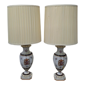 1970s Procelaine De Paris Bicentennial Painted Lamps - a Pair