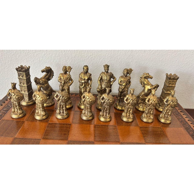Auburn Italian Roman-Style Chess Set Cast Metal and Leather Leather Board Circa 1960 For Sale - Image 8 of 15