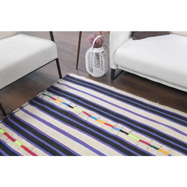 Purple Vintage Turkish Oushak Handmade Wool Cotton Purple Kilim Area Rug For Sale - Image 8 of 11