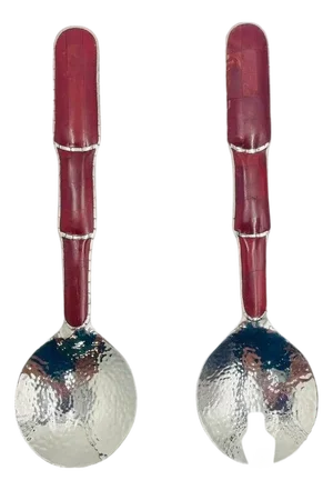 1980s Rare Emilia Castillo Taxco Silver Plate Jasper Serving Utensils Set