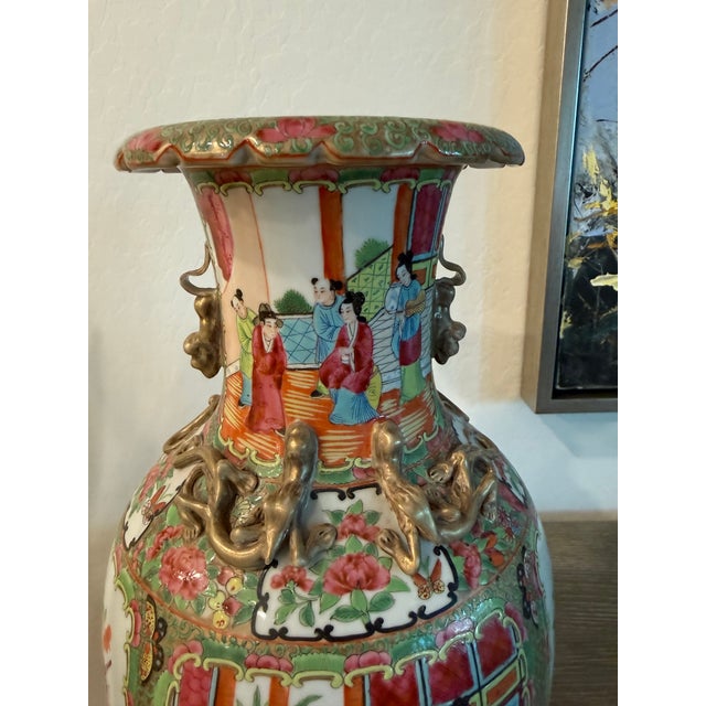 19th C. Chinese Famille Rose-Style Porcelain Vase With Figural Scenes and Gilt Handles For Sale - Image 12 of 17