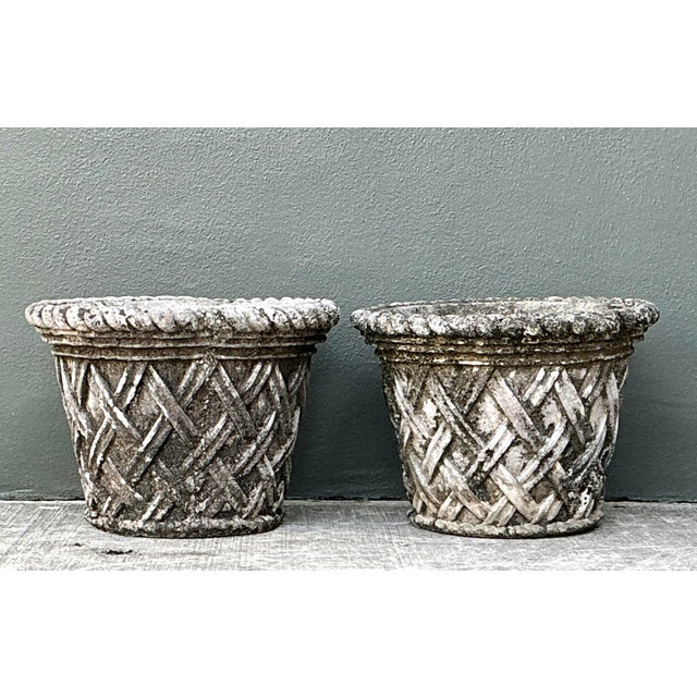Late 20th Century Vintage Cast Concrete Trellis Planters For Sale - Image 5 of 12
