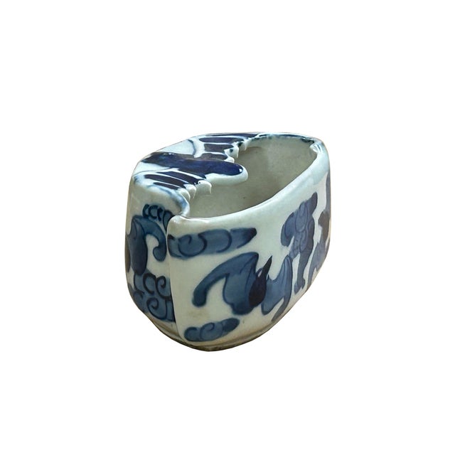 Ceramic Tiny Small Blue White Oriental Bats Graphic Porcelain Container For Sale - Image 7 of 10