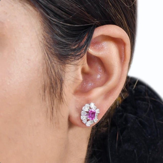 1.22 cts Natural pink sapphire and 1.88 cts diamond earrings in 14k gold For Sale - Image 10 of 18