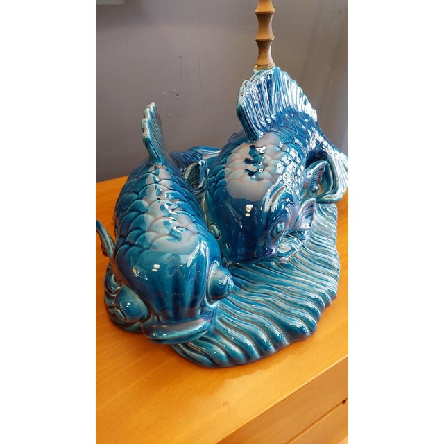 1970s Ceramic Table Lamp with the Shape of Carpe Koi, Italy, 1970s For Sale - Image 5 of 12