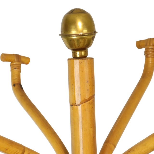 Large Standing Rattan Coat Rack in Brass, 1970s For Sale - Image 9 of 14