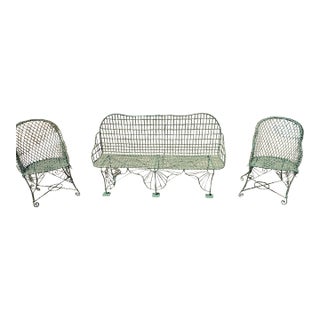 19th Century English Bench With Matching Chairs For Sale