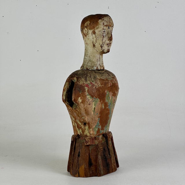 Stupendous & Charming Salvaged Antique Carved Wood Santos Mannequin Sculpture, 16" H For Sale - Image 4 of 17