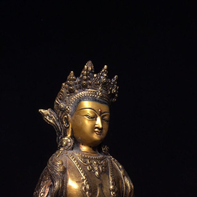 Late 20th Century Vintage Gilt Bronze Ksitigarbha Bodhisattva Statue Buddhist Deity 12.2" For Sale - Image 5 of 9