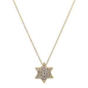 18k(750) Yellow Gold Natural Diamond Star Shape Pendant Necklace With Chain