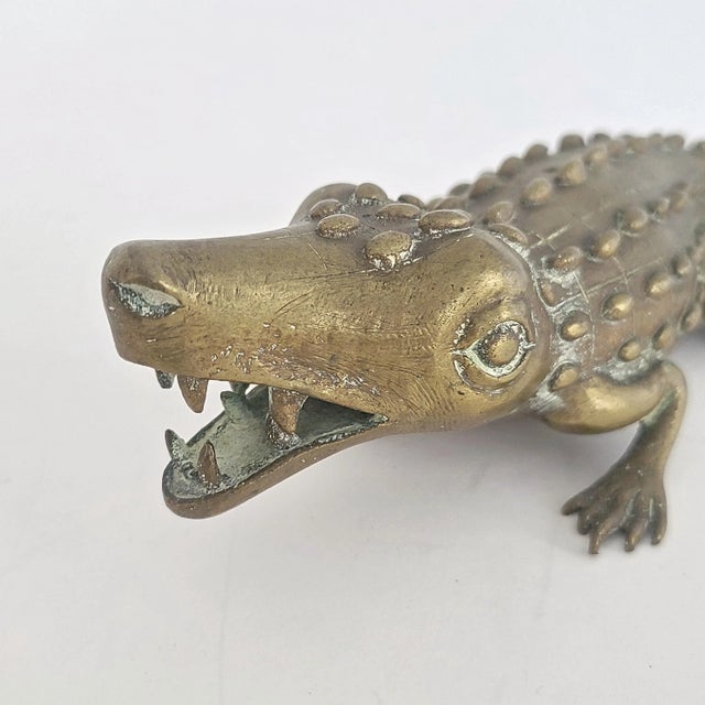 Mid-Century Modern 1940's Vintage Brass Crocodile Figurine For Sale - Image 3 of 12
