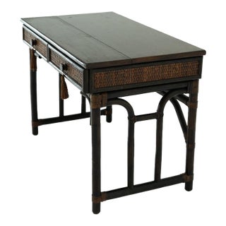 Vintage Chinoiserie Bamboo Vanity Desk With Built-in Mirror For Sale