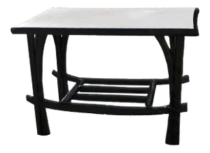 Black Rattan Rectangular Two Tiered White Formica Topped Side Coffee Table