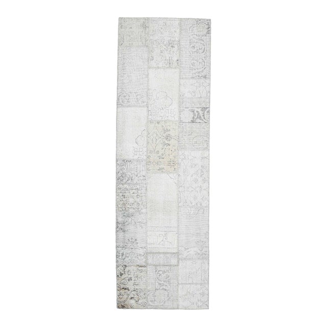 Vintage Beige Patchwork Turkish Runner Rug - Handwoven Boho Carpet For Sale