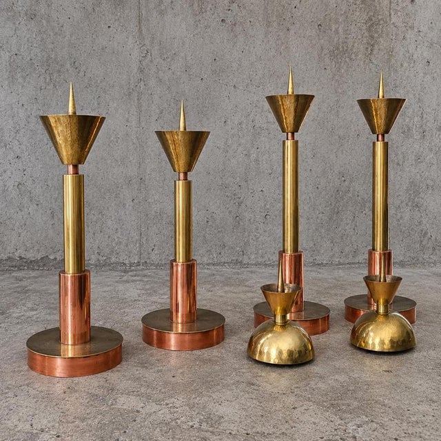 2000 - 2009 Large Postmodern Candleholders in Copper and Brass, 1970s, Set of 4 For Sale - Image 5 of 11