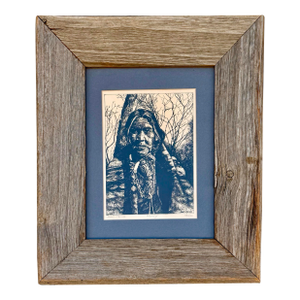 Vintage James Gucwa Navajo Native American Portrait of Chief Wolf Robe W/ Rustic Wood Frame