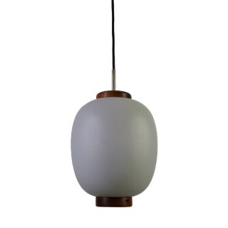 Small Teak and Opal Glass Pendant Lamp by Bent Karlby for Lyfa, Denmark, 1960s For Sale