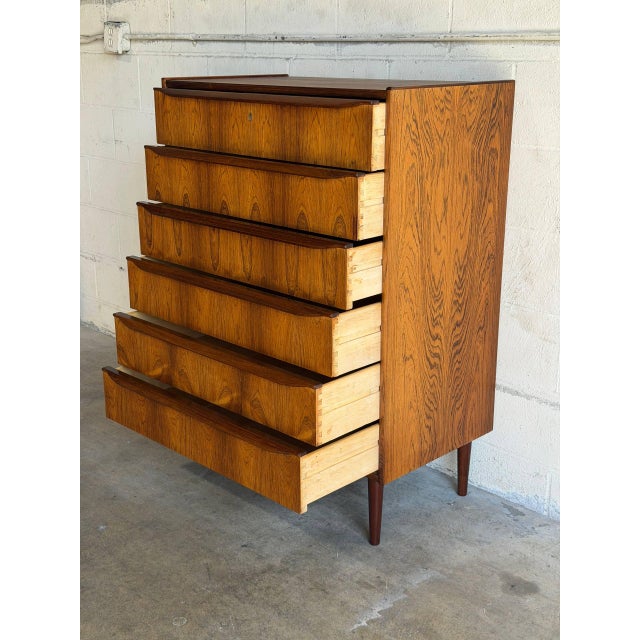 Rosewood Tall 6-Drawer Dresser Danish Mid-Century Modern High Chest 1960s For Sale - Image 4 of 11