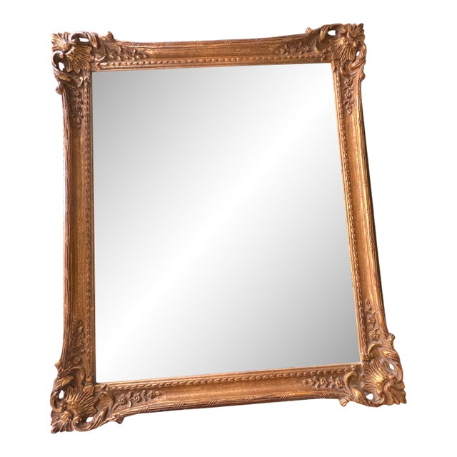 Large Antique-Style Giltwood Mirror, 40.5” X 34.5”, Ornate Rococo Frame, Horizontal or Vertical Hanging For Sale