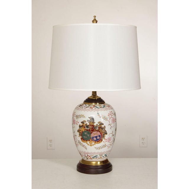 High Quality Urn-Form Porcelain Table Lamp with Enameled Heraldic Crest