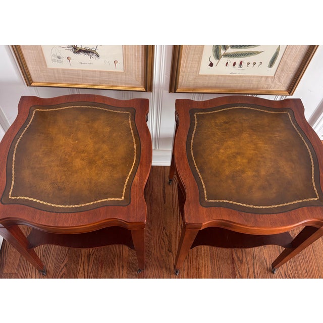 Wood Early Twentieth Century Mahogany and Leather-Top Library Single Shelf Federal Style Side Tables, a Pair For Sale - Image 7 of 14