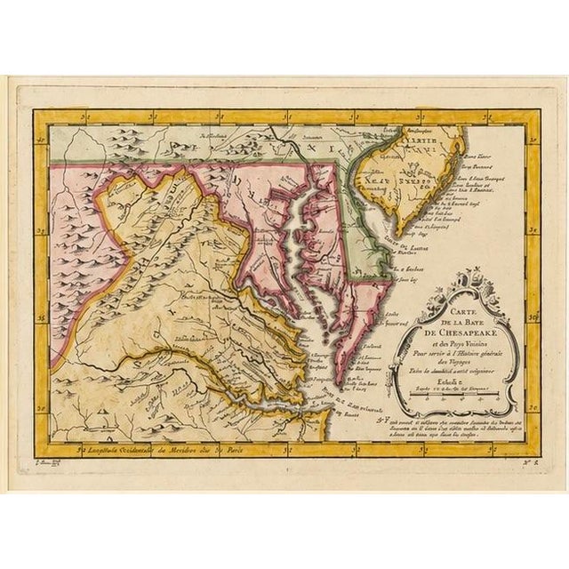 An authentic hand-colored copperplate engraved map of the Chesapeake Bay, engraved by the renowned French Royal...