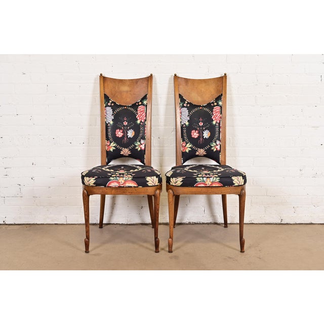 Mid-Century Modern William Doezema for Mastercraft Mid-Century Modern Hollywood Regency Burl Wood Side Chairs or Dining Chairs, Pair For Sale - Image 3 of 12