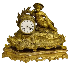 19th Century French Gilded Mantle Clock on Carved Giltwood Stand