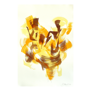 Autumn Tree 2 - Original Golden Neutral Abstract Tree Ink Painting on French Linen Paper