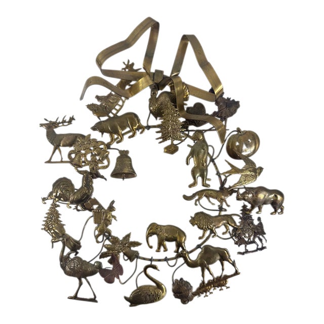 Vintage Dresden Style Brass All Holiday Animal Wreath For Sale