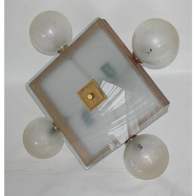 Mid-Century Ceiling Light in Brass, Wood and Frosted Glass, 1950s, in Very Good conditions. Designed 1950 to 1959 Up to...