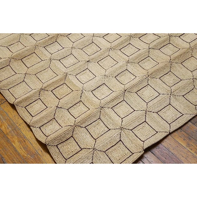 1950s Beige Cream Vintage Geometric Reed American Knotted Mid Century Modern Rug For Sale - Image 4 of 7