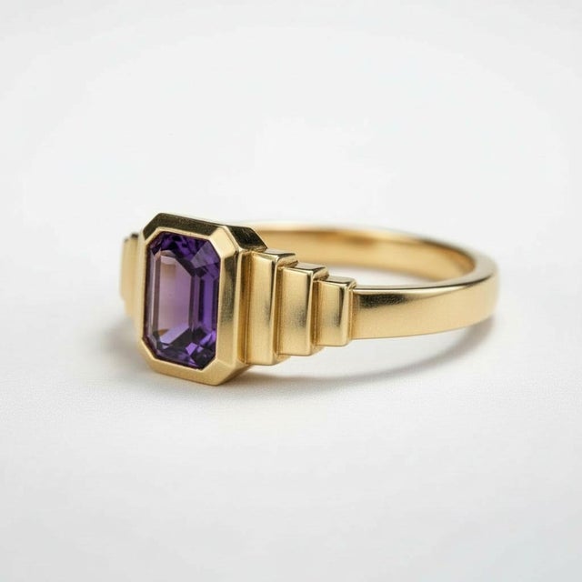 Modern Amethyst Solitaire Ring for Men Silver, Gold, Size 10 For Sale - Image 3 of 6