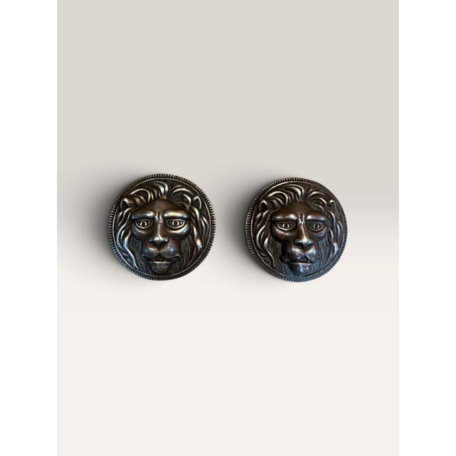Pair of Vintage Cast Bronze Lion Head Paperweights For Sale - Image 4 of 10