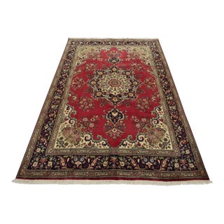 Tabriz Rug 8’3” X 11’3” Red Wool Vintage Traditional Hand-Knotted Carpet For Sale
