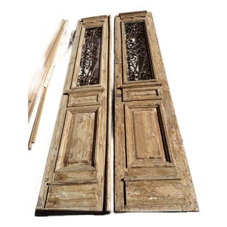 Antique Architectural Salvage Doors French Mediterranean Style With Iron Grilles For Sale