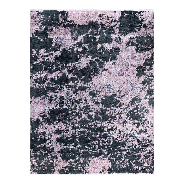 Ikat, One-of-a-Kind Hand-Knotted Area Rug - Green, 9' 1" x 12' 1" For Sale