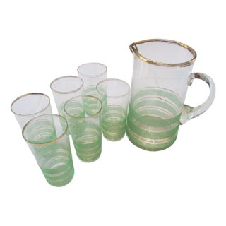 Orangeade Service in Sandy Glass and Gilding, 1950s, Set of 7 For Sale