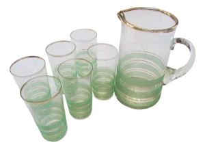 Orangeade Service in Sandy Glass and Gilding, 1950s, Set of 7